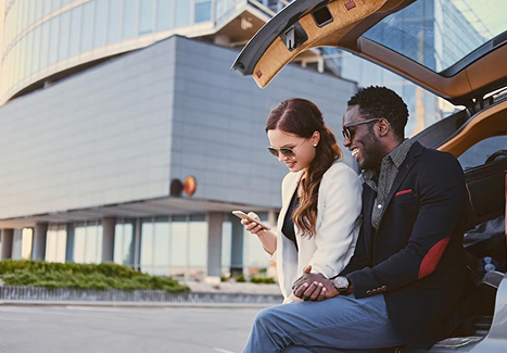 two passenger in the back of a shuttle