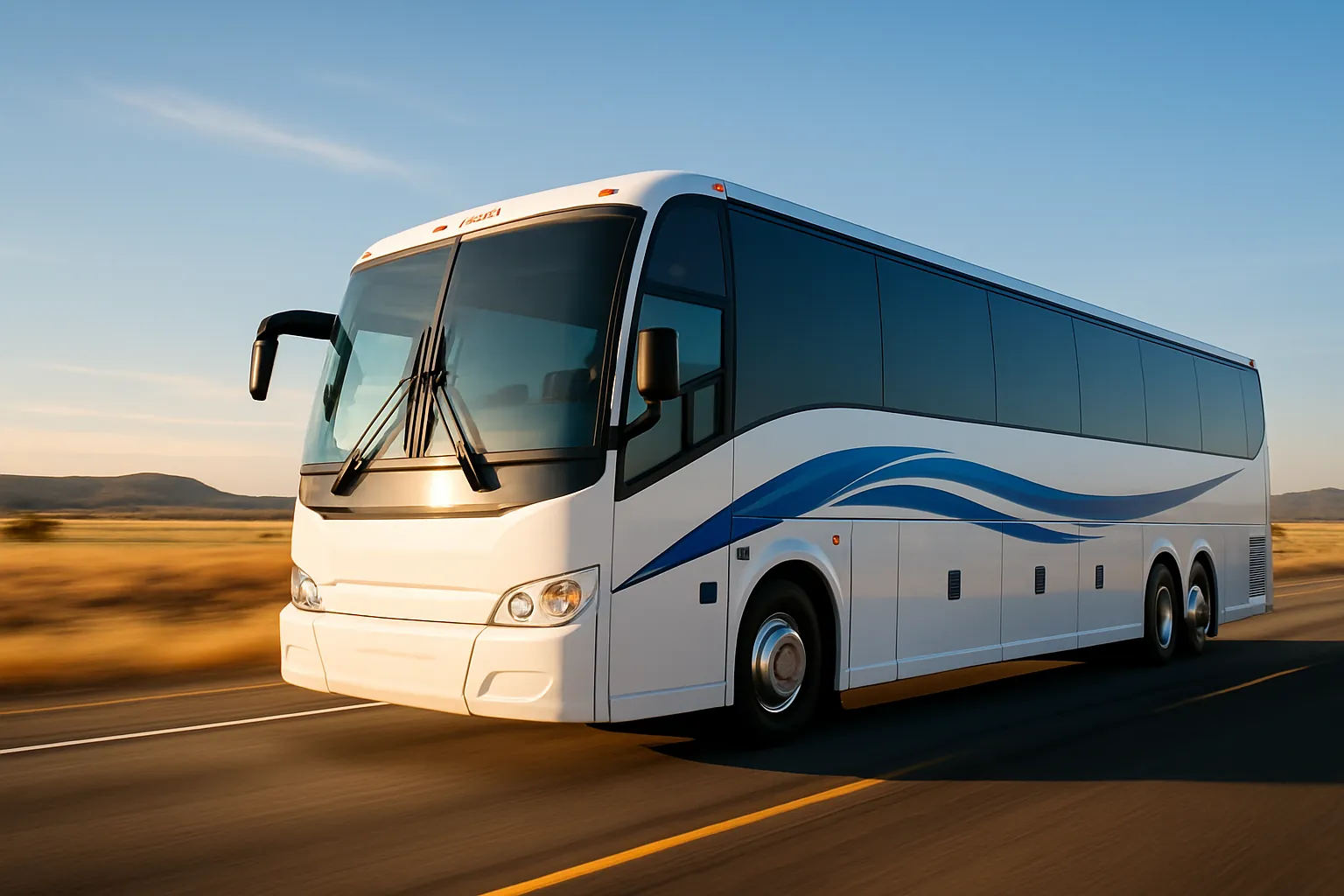 Charter bus on the highway during a Dallas day trip excursion